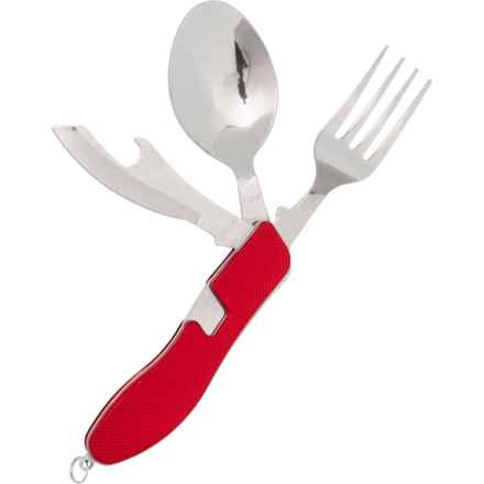 CAMPING OUTDOOR EQUIPMENT Folding Multi-Use Camping Utensil Tool in Silver/Red