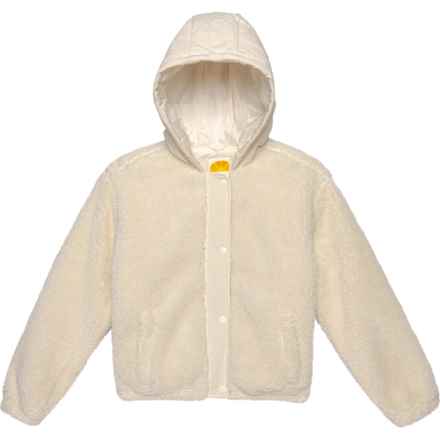 C&C California Big Girls Mixed Media Hooded Sherpa Jacket - Insulated in White