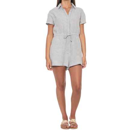 C&C California Collared and Tie-Waist Romper - Short Sleeve in Seagrass Cross Dye