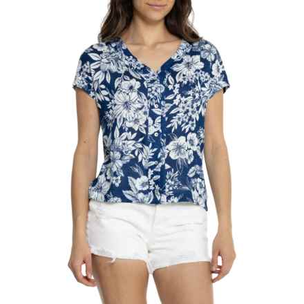 C&C California Dolman Sleeve Linen Jersey Blouse - Short Sleeve in Classic Tropical Floral
