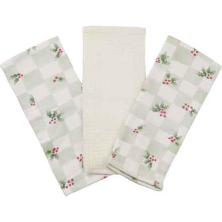 C&C California Fatima Checkerboard Holly Kitchen Towels - 3-Pack, 18x28” in Sage