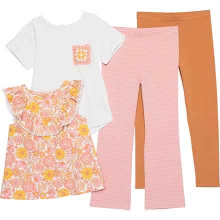 C&C California Girls Two Shirts and Two Leggings Set - Short Sleeve in Marshmallow