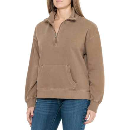 C&C California Janet Sunwashed Fleece Sweatshirt - Zip Neck in Desert Taupe