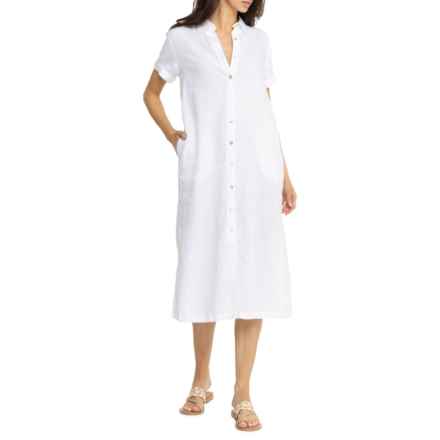 C&C California Midi Shirt Dress - Short Sleeve in White Solid
