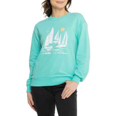 C&C California Millie Beach Terry Sweatshirt in Pool Blue "Sailboats"