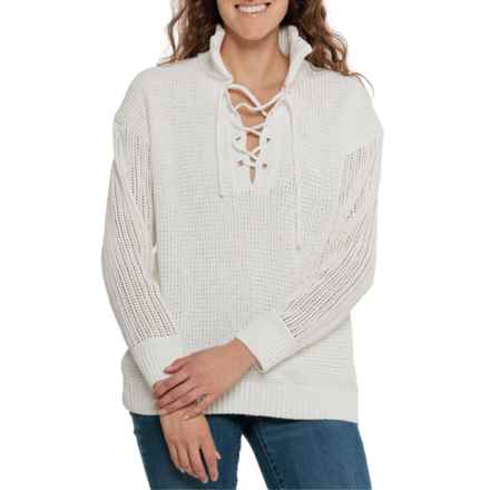 C&C California Open Weave Lace-Up Sweater in White
