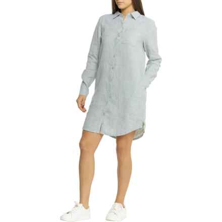 C&C California Patch Pocket Shirt Dress - Linen, Long Sleeve in Iceberg Green