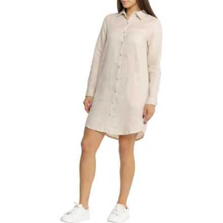 C&C California Patch Pocket Shirt Dress - Linen, Long Sleeve in Oat Milk Solid