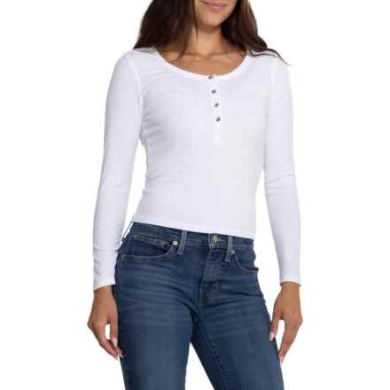 C&C California Scoop Neck Micro Rib Henley Shirt - Long Sleeve in Brilliant White