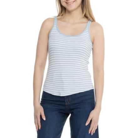 C&C California Shelf Bra Stripe Scoop Neck Tank Top in Cashmere Blue/Bright White