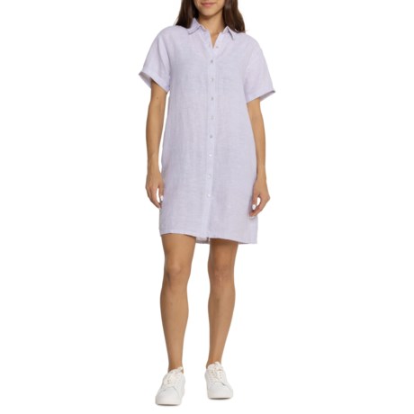 C&C California Shirt Dress - Short Sleeve, Linen in Raindrops Crossdye