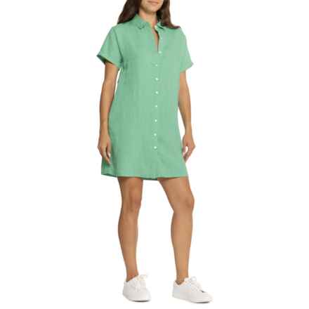 C&C California Short Linen Shirt Dress - Short Sleeve in Green Spruce