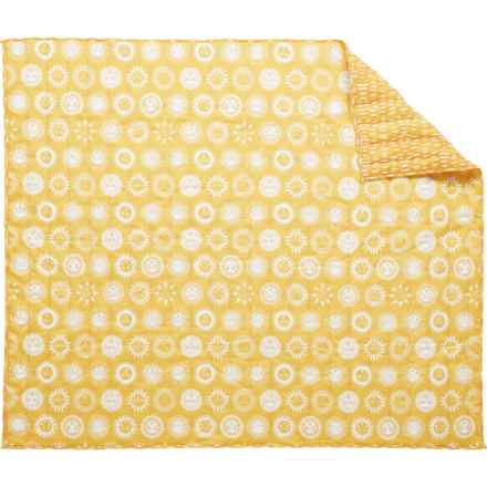 C&C California Sunshine Faces Picnic Throw Blanket with Macrame Bag - 60x70”, Reversible in Gold