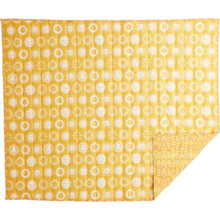 C&C California Sunshine Faces Picnic Throw Blanket with Macrame Bag - 60x70”, Reversible in Gold