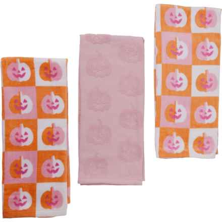 C&C California Sweet Halloween Checkerboard Kitchen Towels Set - 3-Pack, 18x27.5” in Pink Orange