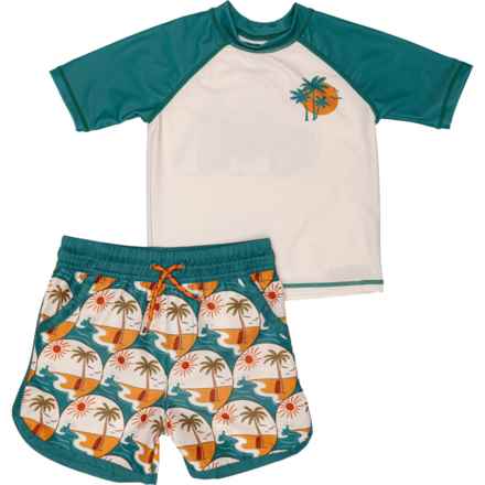 C&C California Toddler Boys Rash Guard and Swim Trunks Set - UPF 50, Short Sleeve in North Sea