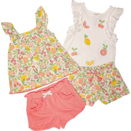 C&C California Toddler Girls Fruit Shirts and Shorts Set - 4-Piece, Sleeveless in Flamingo Pin