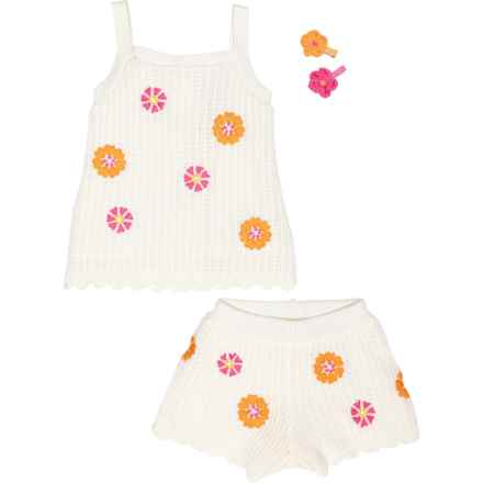 C&C California Toddler Girls Sweater Knit Embroidered Tank Top and Shorts Set in Marshmallow