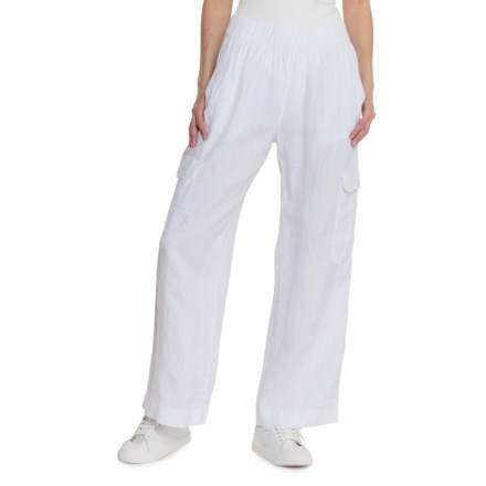 C&C California Wide Leg Crop Cargo Pants - Linen in Brilliant White