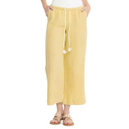 C&C California Wide Leg Rope Tie Pants - Linen-TENCEL® in Shadow Green