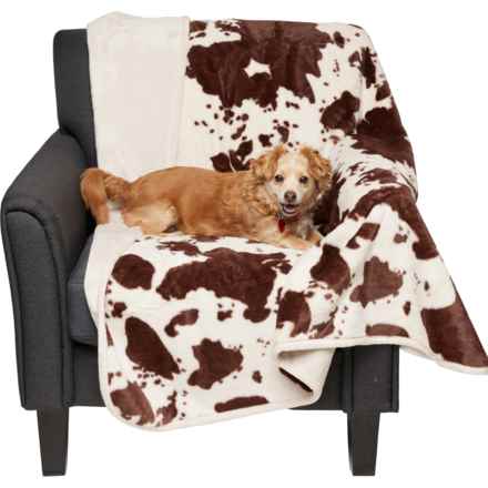 Canine Creations Dog Throw Blanket with Waterproof Liner - 50x60” in Rabbit Fur/Cow