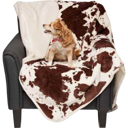 Canine Creations Dog Throw Blanket with Waterproof Liner - 60x70” in Rabbit Fur/Cow