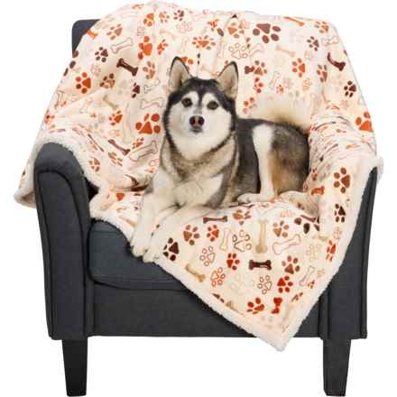 Canine Creations Micro Sherpa Fleece Pet Throw Blanket - Waterproof, 60x70” in Bones/Paws Harvest