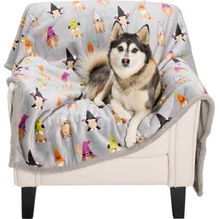 Canine Creations Micro Sherpa Fleece Pet Throw Blanket - Waterproof, 60x70” in Halloween Dogs