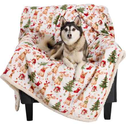 Canine Creations Micro Sherpa Fleece Pet Throw Blanket - Waterproof, 60x70” in Holiday Dogs