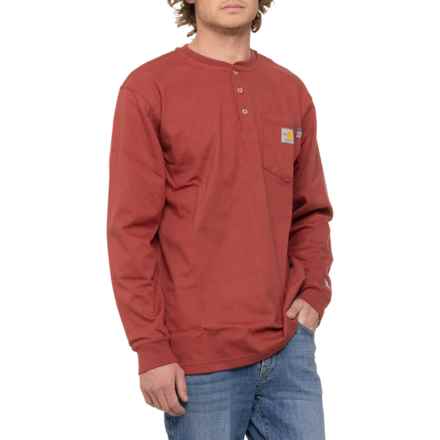 Carhartt 100237 Flame-Resistant Force® Cotton Henley Shirt - Long Sleeve in Dark Barn Red