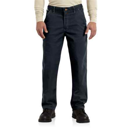 Carhartt 100791 Flame-Resistant Washed Duck Work Dungaree Pants in Dark Navy