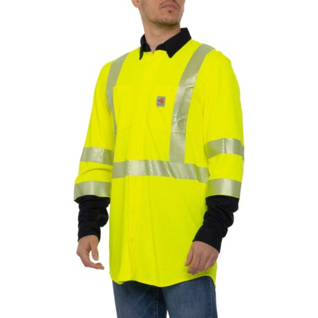 Carhartt 102843 Flame-Resistant High-Visibility Force® Hybrid Shirt - Class 3, Long Sleeve in Brite Lime