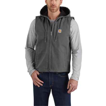 Carhartt 103837 Relaxed Fit Washed Duck Hooded Vest - Fleece Lined in Gravel