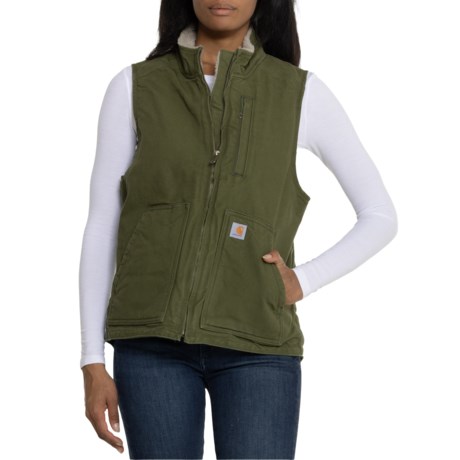 Carhartt 104224 Relaxed Fit Washed Duck Mock Neck Vest - Sherpa Lined in Basil