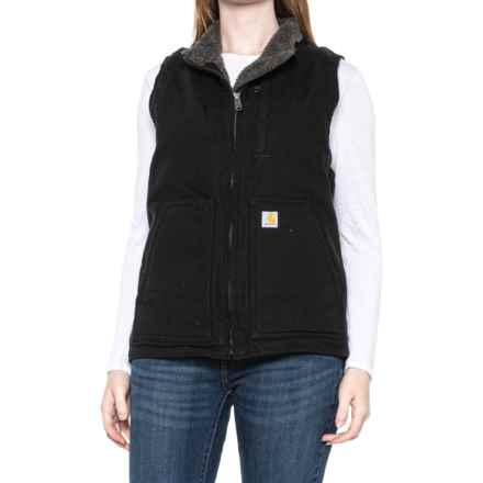 Carhartt 104224 Washed Duck Mock Neck Vest - Sherpa Lined, Factory Seconds in Black