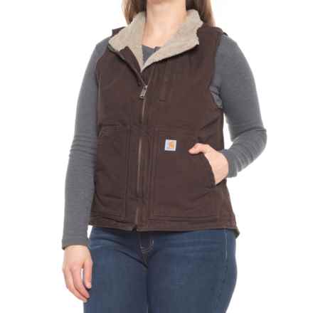 Carhartt 104224 Washed Duck Mock Neck Vest - Sherpa Lined, Factory Seconds in Dark Brown