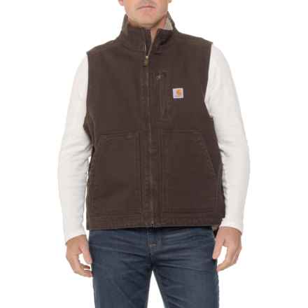 Carhartt 104277 Loose Fit Washed Duck Mock Neck Vest - Sherpa Lined, Factory Seconds in Dark Brown