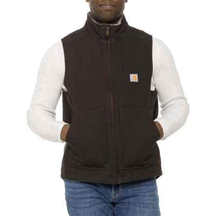 Carhartt 104277 Loose Fit Washed Duck Mock Neck Vest - Sherpa Lined, Factory Seconds in Dark Brown