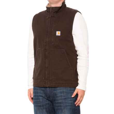 Carhartt 104277 Washed Duck Mock Neck Vest - Sherpa Lined, Loose Fit, Factory Seconds in Dark Brown