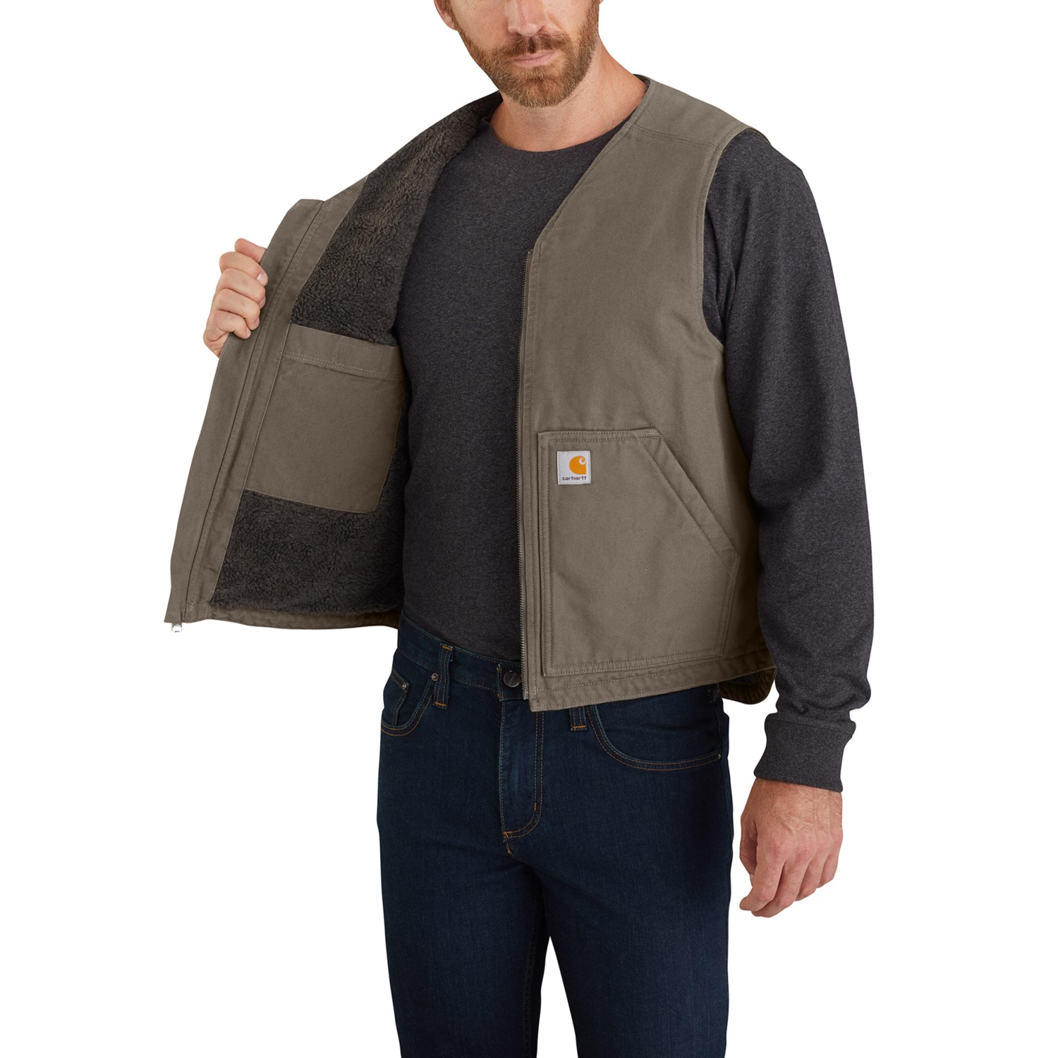 carhartt men's washed duck sherpa lined mock neck vest stores