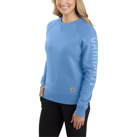 Carhartt Women s Relaxed Fit Midweight Crewneck Block Logo Sleeve Graphic Sweatshirt Skystone Xs