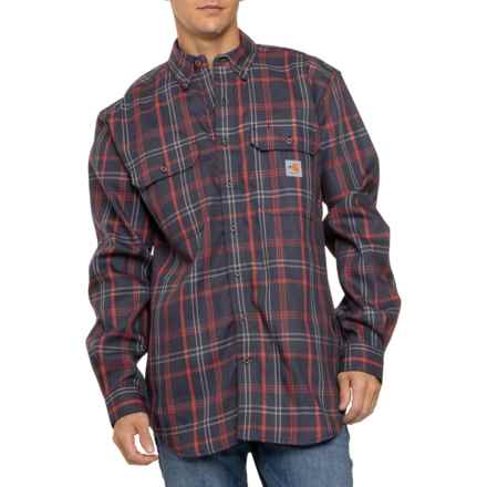 Carhartt 104507 Flame-Resistant Loose Fit Twill Plaid Shirt - Long Sleeve in Navy/Chili Pepper