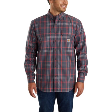 Carhartt 104507 Flame-Resistant Original Fit Twill Plaid Shirt - Long Sleeve in Navy/Chili Pepper