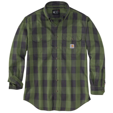 Carhartt 104507 Flame-Resistant Regular Fit Twill Plaid Shirt - Long Sleeve in Basil