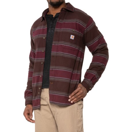 Carhartt 104913 Rugged Flex® Flannel Shirt - Fleece Lined, Long Sleeve in Dark Brown Stripe