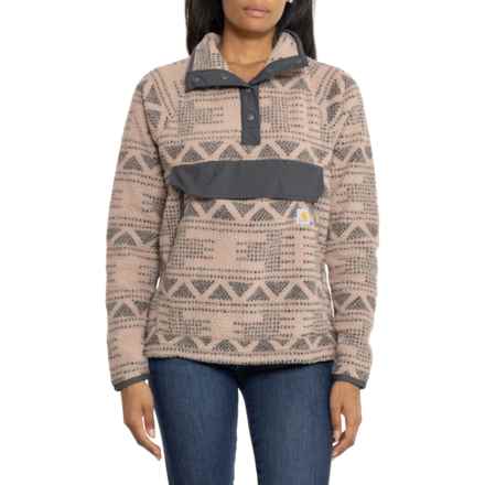 Carhartt 104922 Relaxed Fit Fleece Shirt - Snap Neck, Long Sleeve in Warm Taupe Geometric Print
