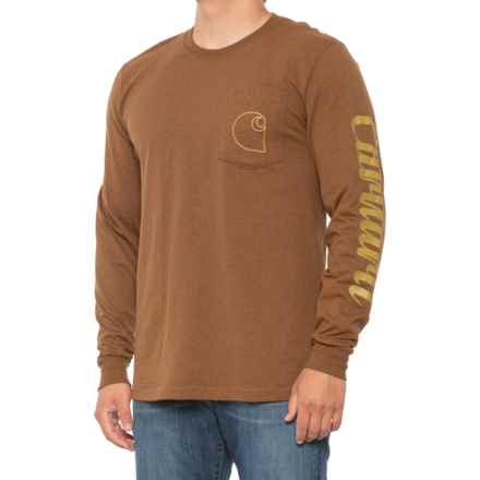 Carhartt 105421 Big and Tall Relaxed Fit Heavyweight Pocket Graphic T-Shirt - Long Sleeve in Oiled Walnut Heather