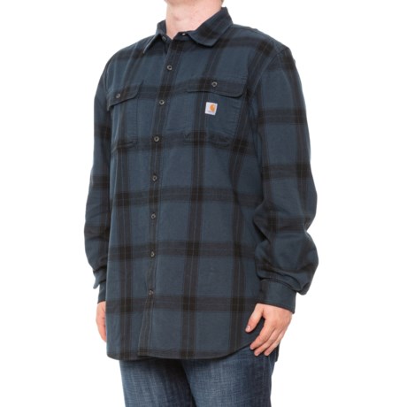 Carhartt 105439 Big and Tall Loose Fit Heavyweight Plaid Flannel Shirt - Long Sleeve in Night Blue