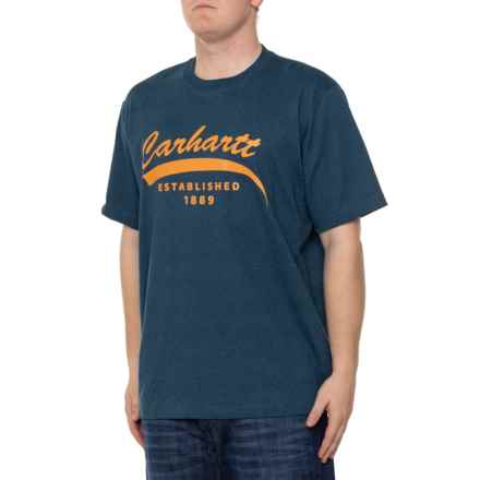 Carhartt 105714 Big and Tall Relaxed Fit Heavyweight Script Graphic T-Shirt - Short Sleeve, Factory Seconds in Night Blue Heather