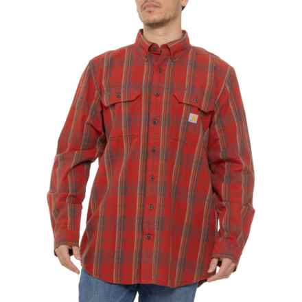 Carhartt 105946 Big and Tall Loose Fit Midweight Chambray Plaid Shirt - Long Sleeve in Chili Pepper